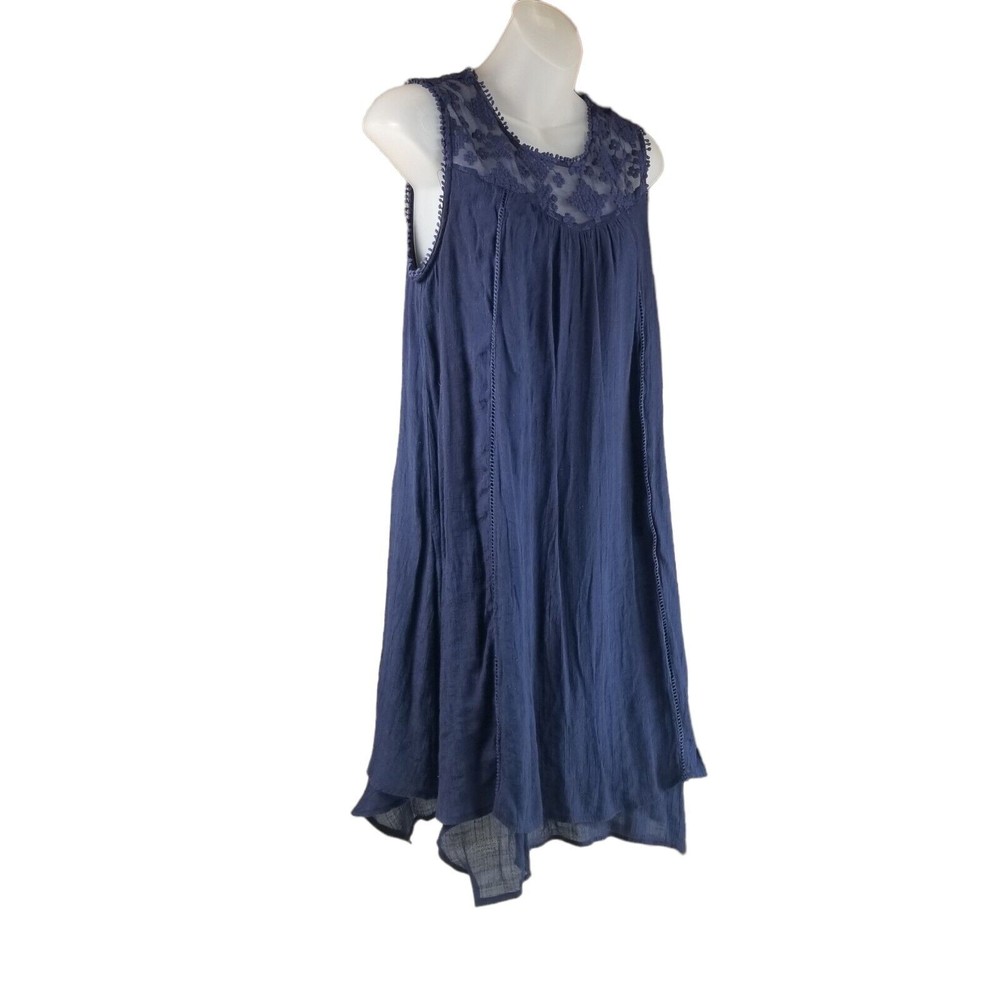 Jean Paul Richards  Tunic Handkerchief Dress with Lace Trim Womens M Navy Blue